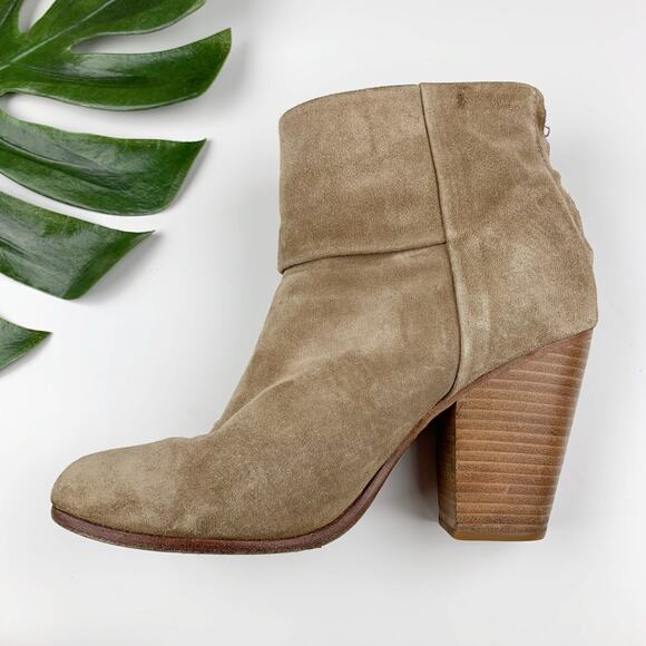Rag & Bone Newbury Boots Heeled Tan Suede Zipper Ankle Women's 41 US 11 - Picture 7 of 12